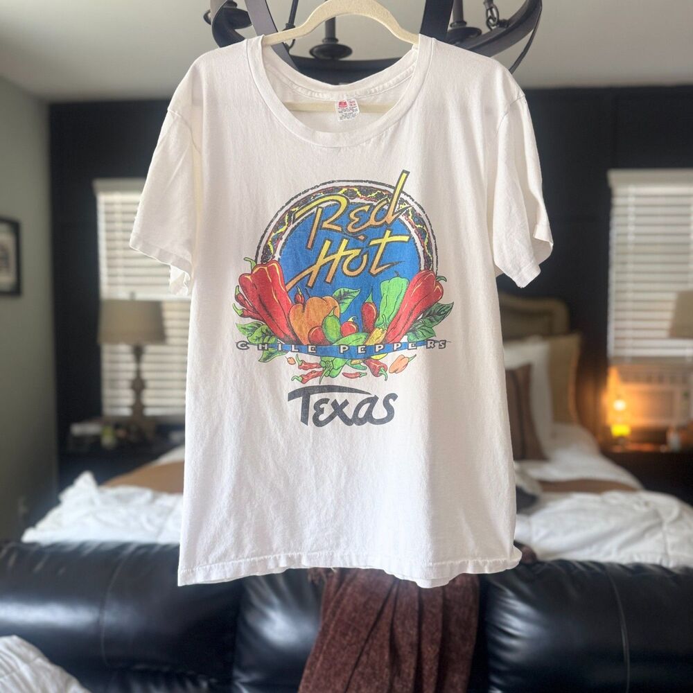 Vintage 90s Red Hot Chile Peppers Texas T Shirt Hanes XL White SingleStitch